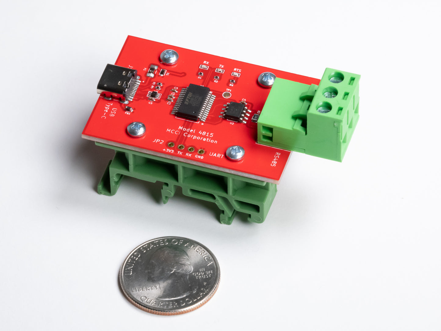 MCCI Model 4815 USB Type-C to RS-485 converter, DIN rail mount