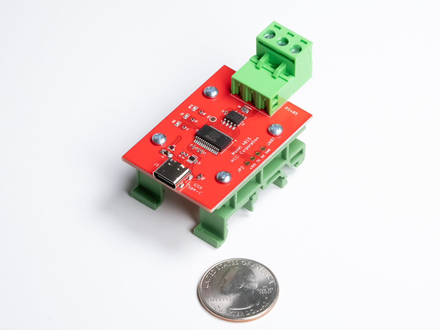 MCCI Model 4815 USB Type-C to RS-485 converter, DIN rail mount