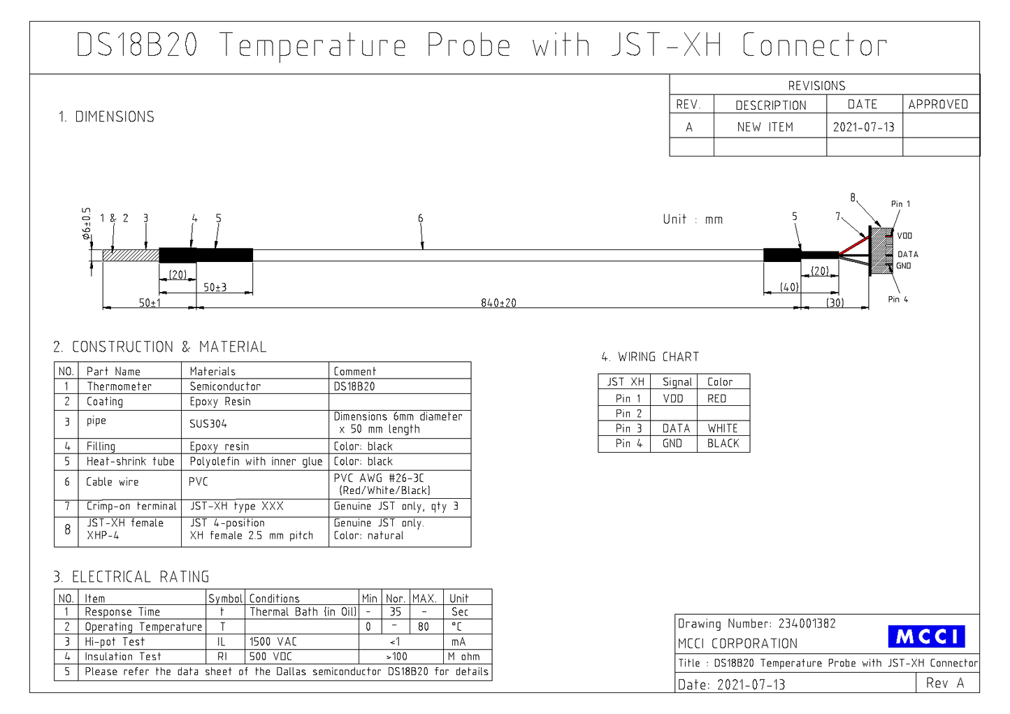 Temperature Probe with JST-XH connector