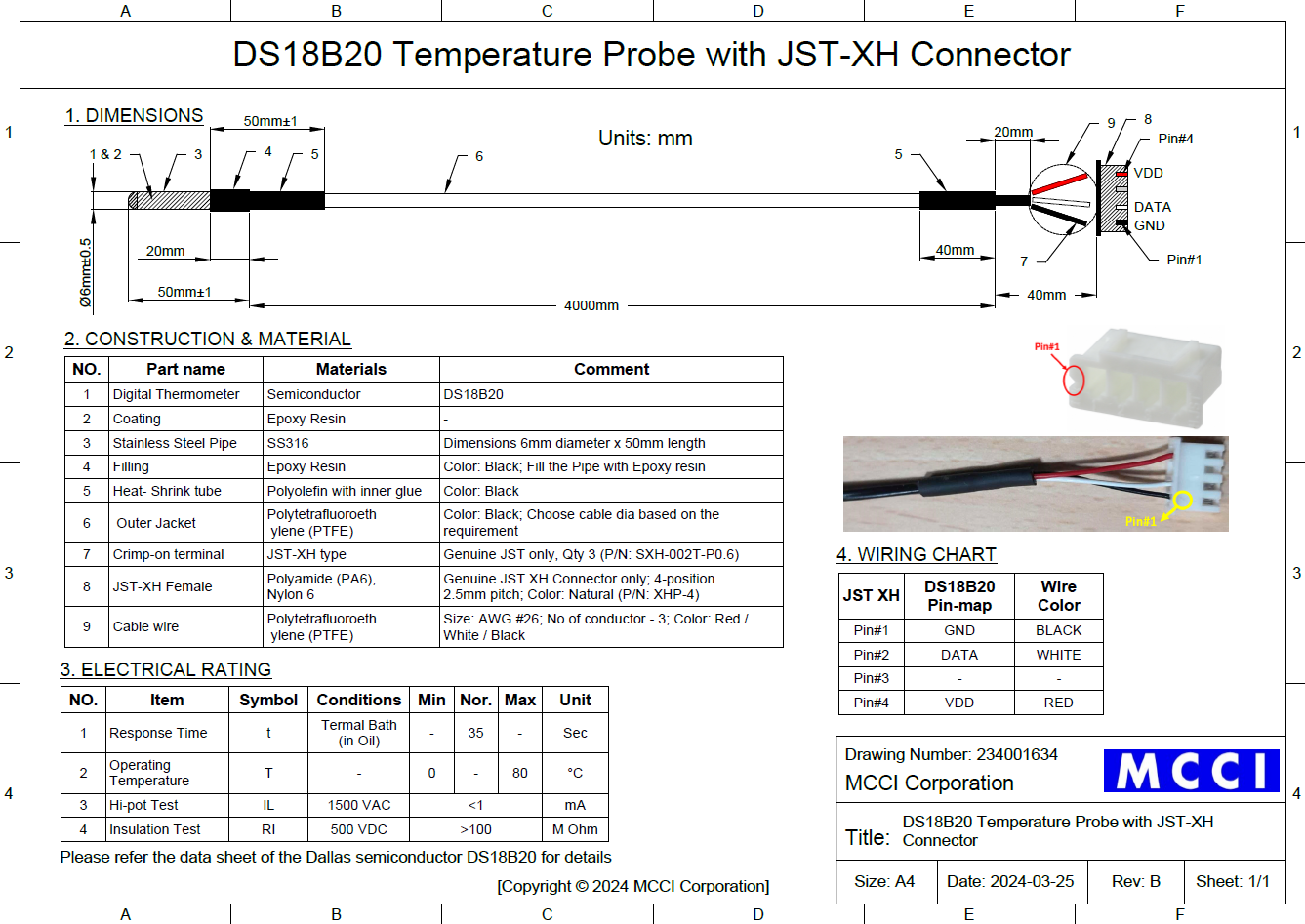 MCCI One Wire DS18B20 Temperature Sensor 4-meter Probe