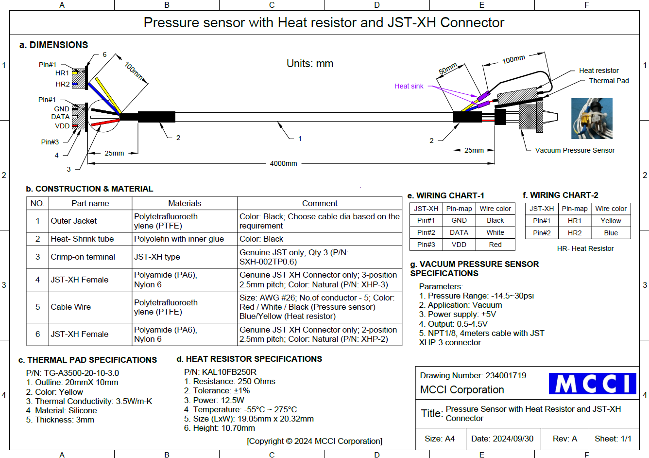 MCCI Pressure Sensor 4-meter Probe with Heater