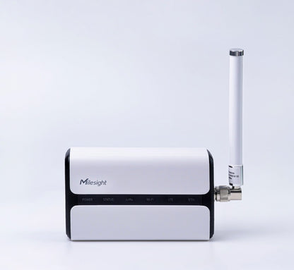 Milesight UG65 Gateway, side view showing main enclosure and external antenna.