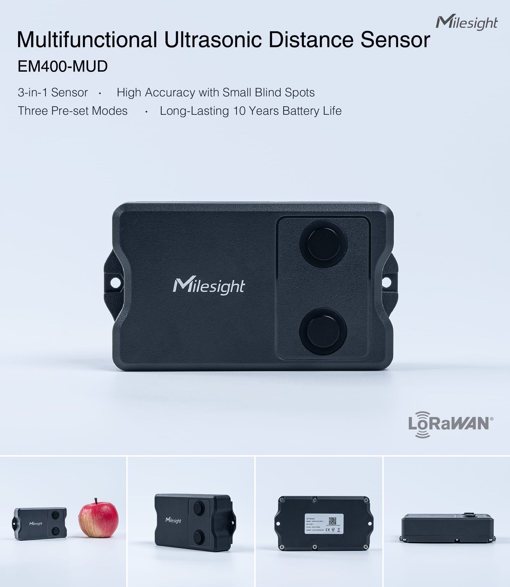 Milesight Multifunctional Ultrasonic Distance/Level Sensor EM400-MUD – MCCI