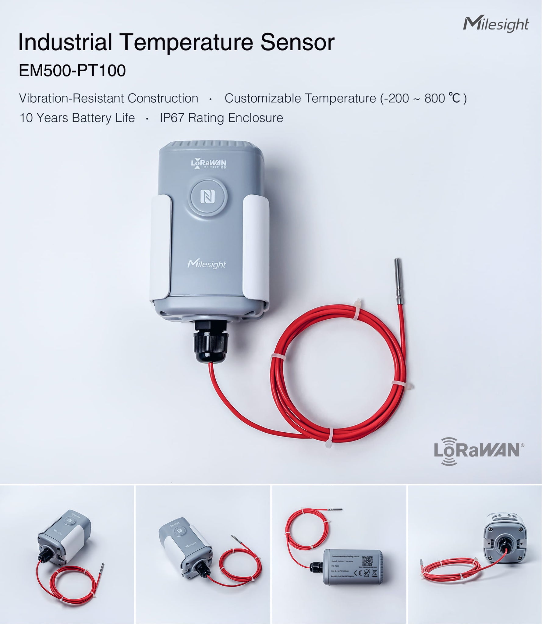 Milesight Industrial Temperature Sensor EM500-PT100 – MCCI