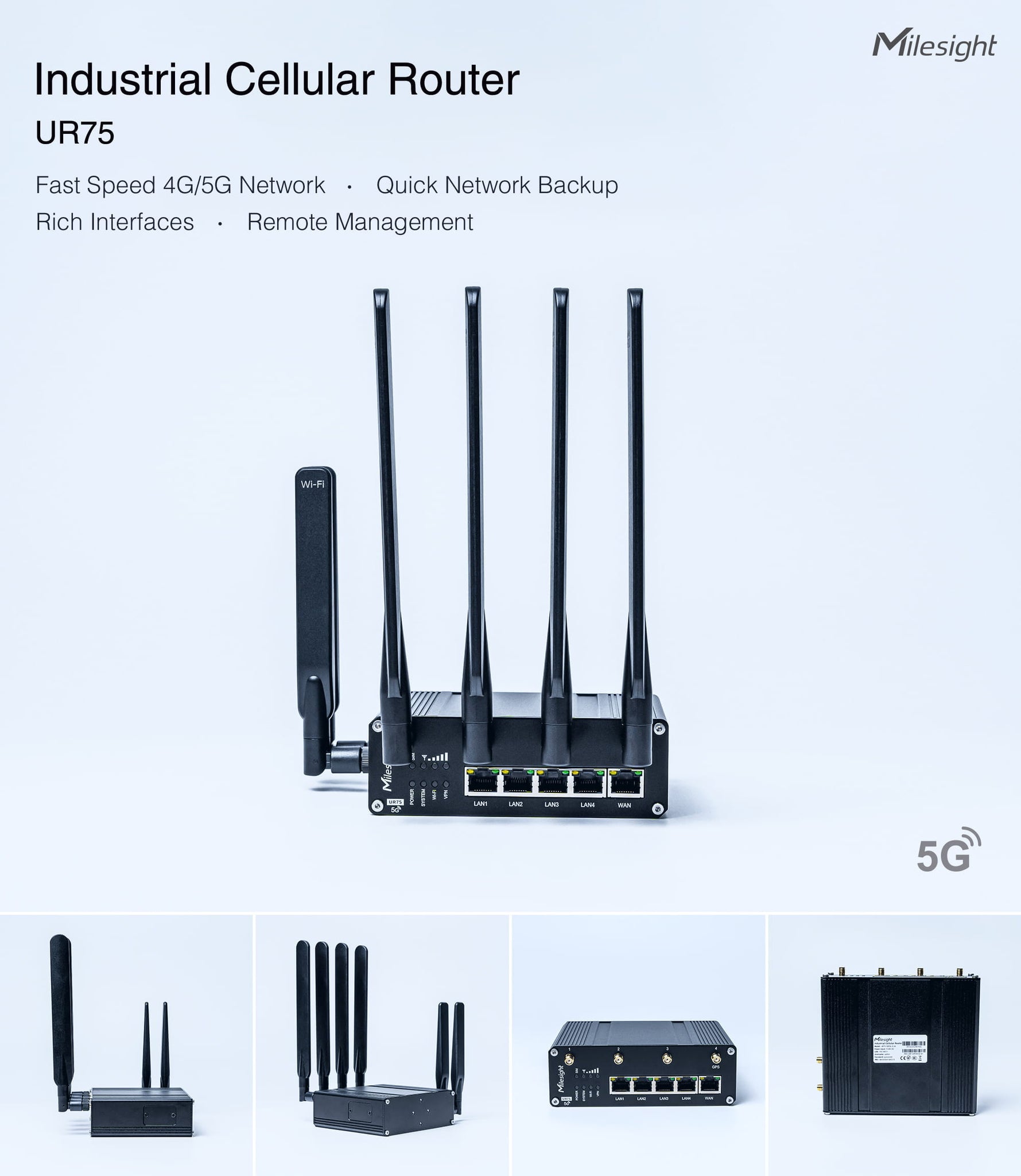 Industrial 5G Cellular Router with Dual 5G SIM Cards and RS232/485