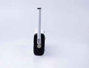 Milesight UG65 LoRaWAN gateway with external antenna, end view.