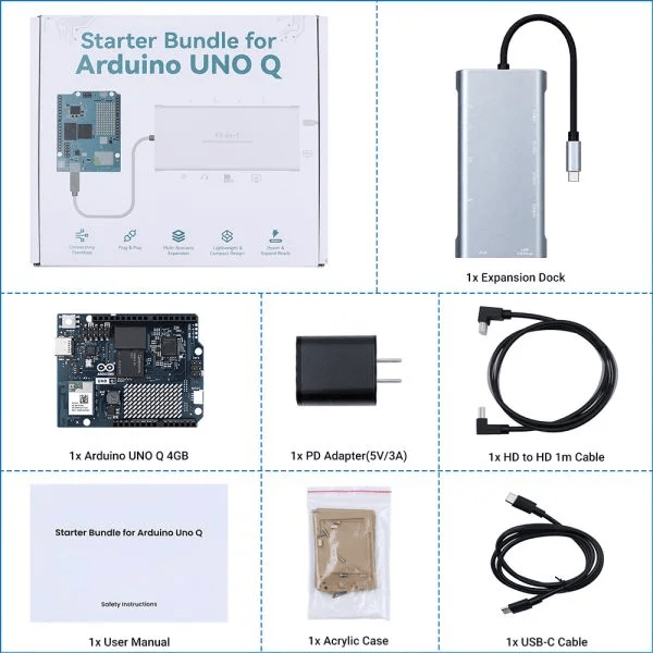 Elecrow Starter Bundle Kit for Arduino UNO Q with Expansion Dock, US Plug